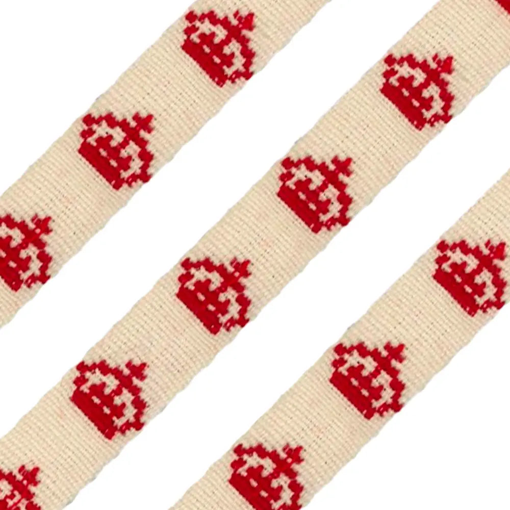 19mm White and Red Worsted Crown Lace wyedean