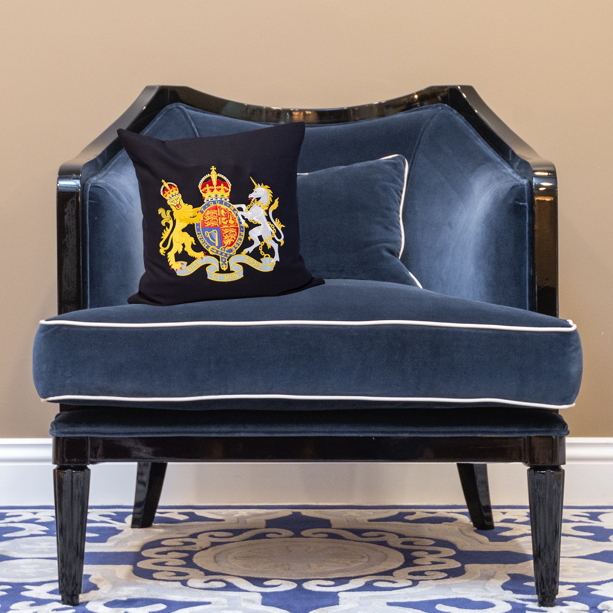 Lieutenancy and Royal Coat of Arms with Kings Crown - Machine Embroidered Cushion Cover