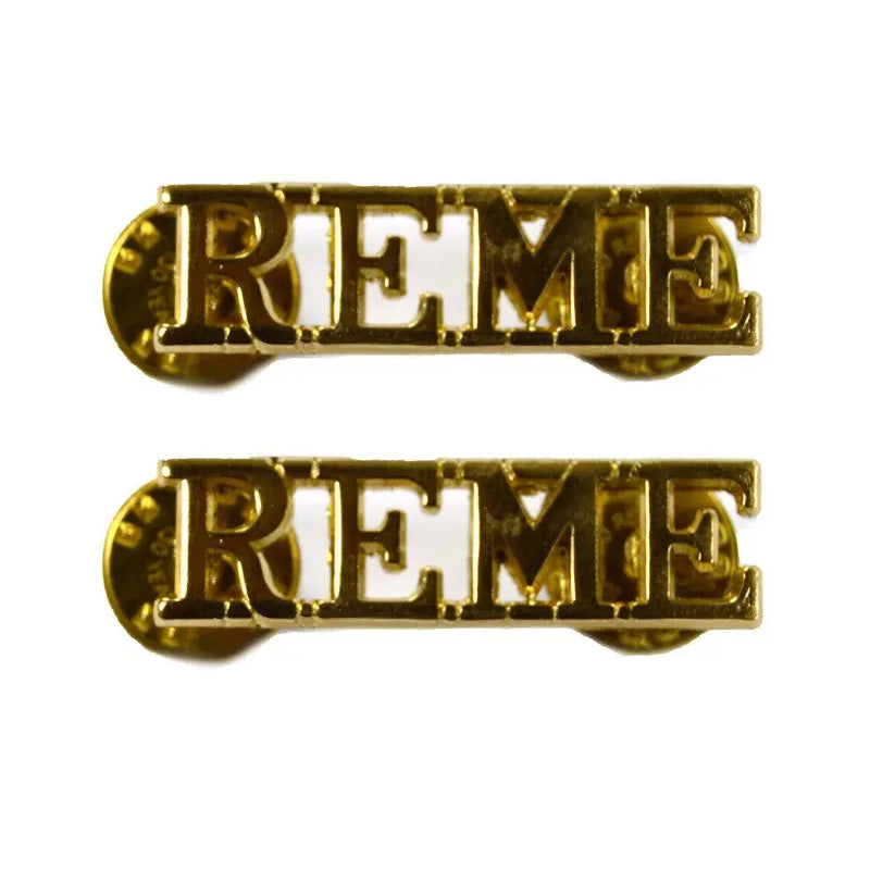 Royal Electrical & Mechanical Engineers (REME) Gold Metal Shoulder Title Badge