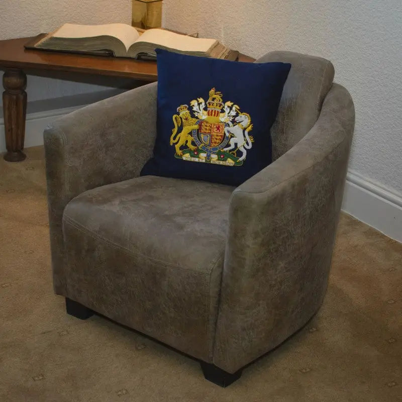 Royal Coat of Arms Hand Embroidered Military Cushion Cover Blues and Royals wyedean