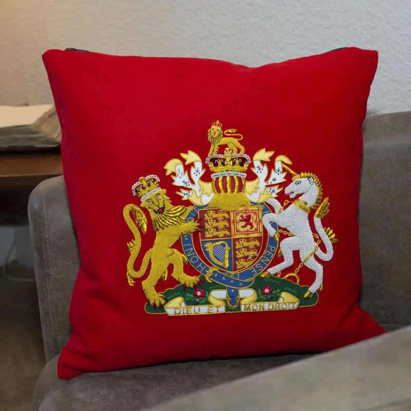 Royal Coat of Arms Hand Embroidered Military Cushion Cover Life Guards wyedean